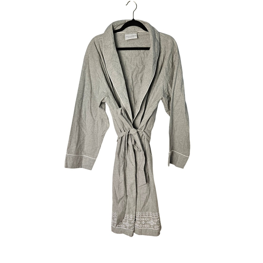 Boll & Branch Oragnic Cotton Gray  Embroidered XL Robe Womens